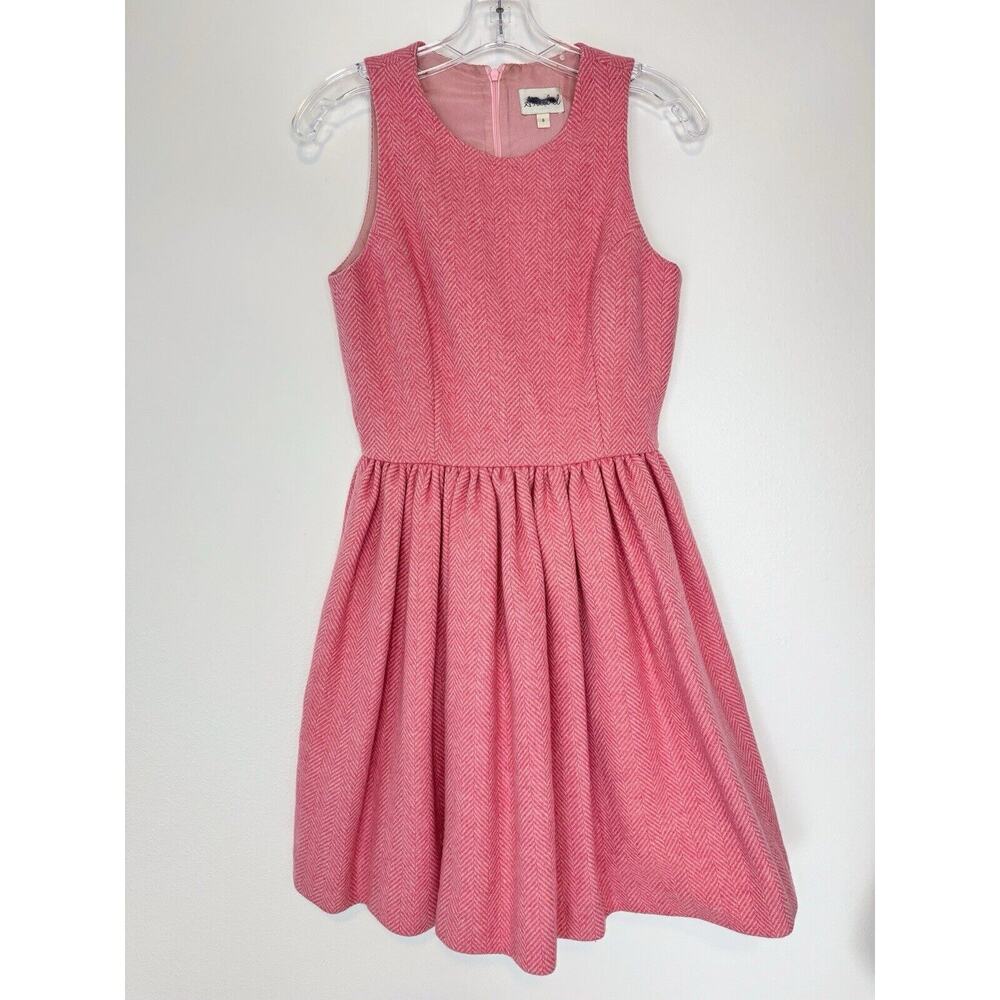 Anthropologie Coral Pink Textured Fit-and-Flare Mini Dress